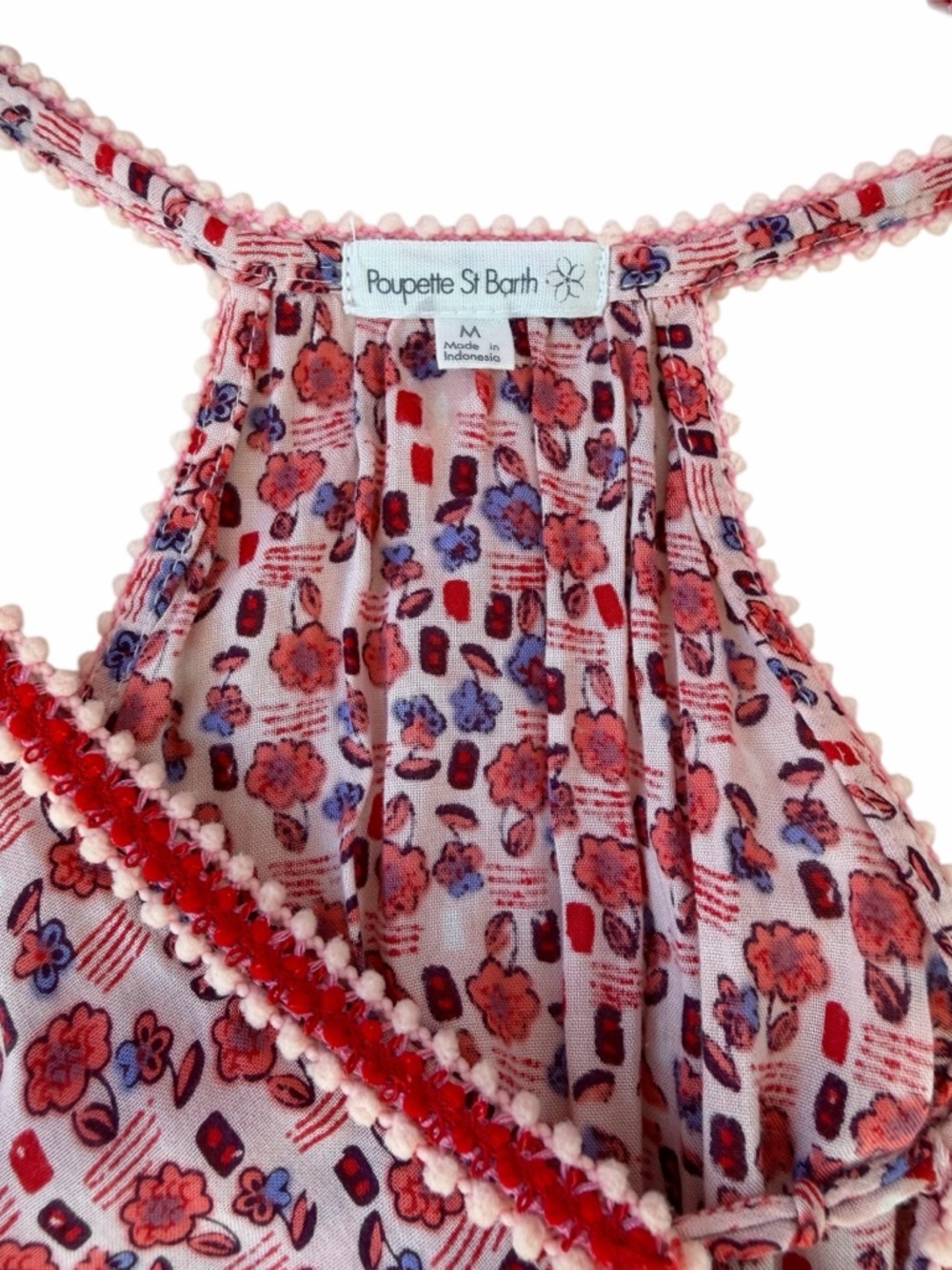 Poupette St. Barth Red Floral Tiered Tassel Mini Dress. M - Picture 4 of 8